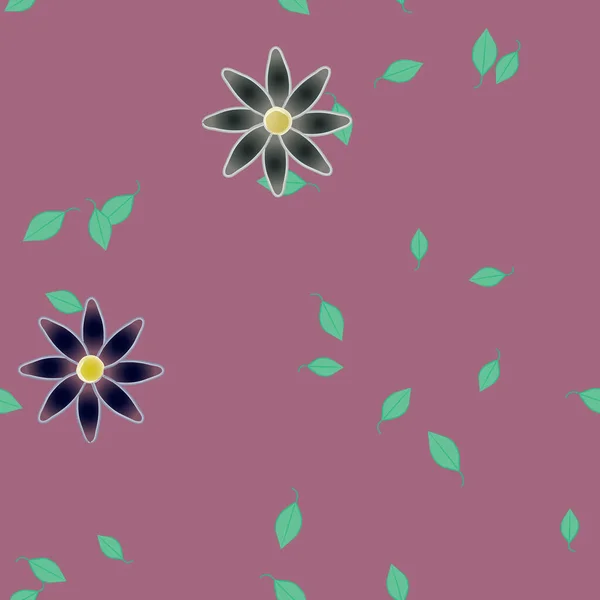 Fleurs Simples Avec Des Feuilles Vertes Composition Libre Illustration Vectorielle — Image vectorielle