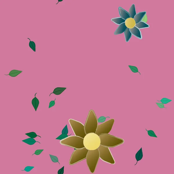 Composição Bonita Com Flores Coloridas Simples Folhas Verdes Fundo Ilustração —  Vetores de Stock