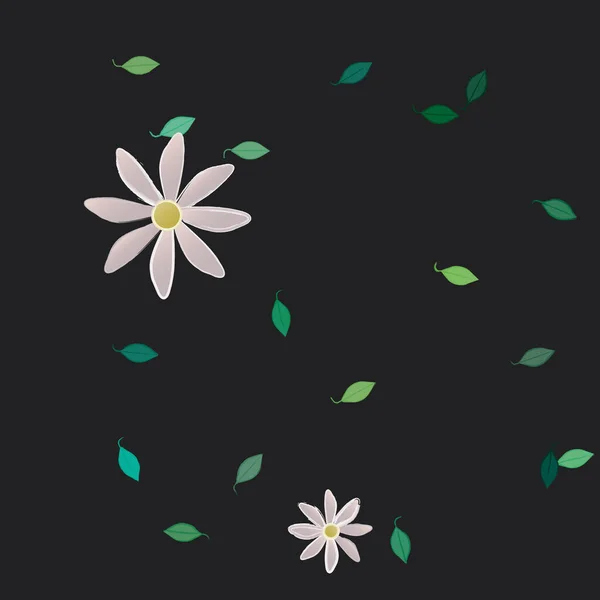 Flores Simples Con Hojas Verdes Composición Libre Ilustración Vectorial — Archivo Imágenes Vectoriales