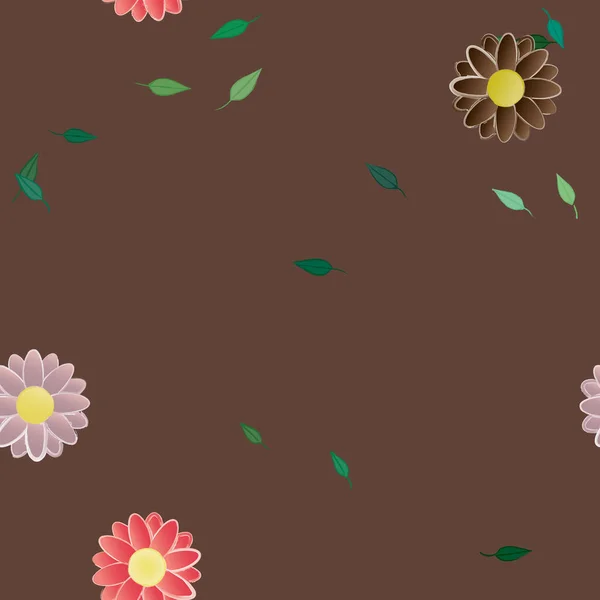 Flores Simples Con Hojas Verdes Composición Libre Ilustración Vectorial — Archivo Imágenes Vectoriales