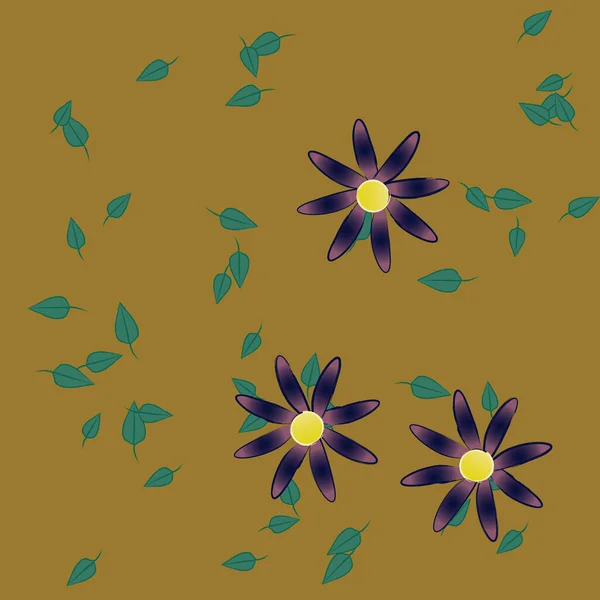 Composición Libre Con Flores Colores Simples Hojas Verdes Para Papel — Vector de stock