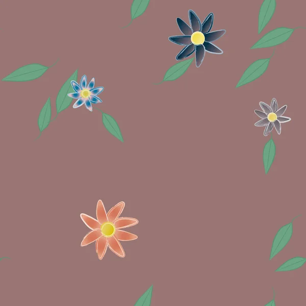 Compoziție Gratuită Flori Simple Colorate Frunze Verzi Pentru Tapet Ilustrație — Vector de stoc