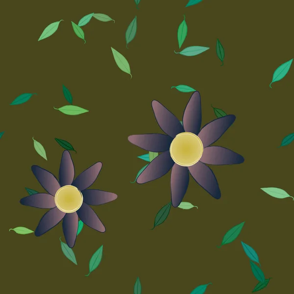 Hermosa Composición Con Flores Colores Simples Hojas Verdes Fondo Ilustración — Vector de stock