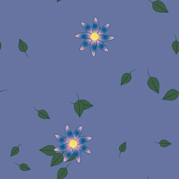 Flores Simples Con Hojas Verdes Composición Libre Ilustración Vectorial — Vector de stock