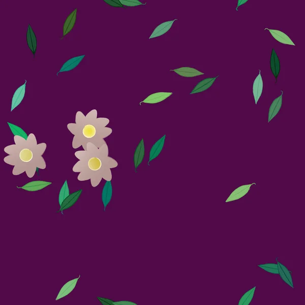 Composition Design Avec Fleurs Simples Feuilles Vertes Illustration Vectorielle — Image vectorielle