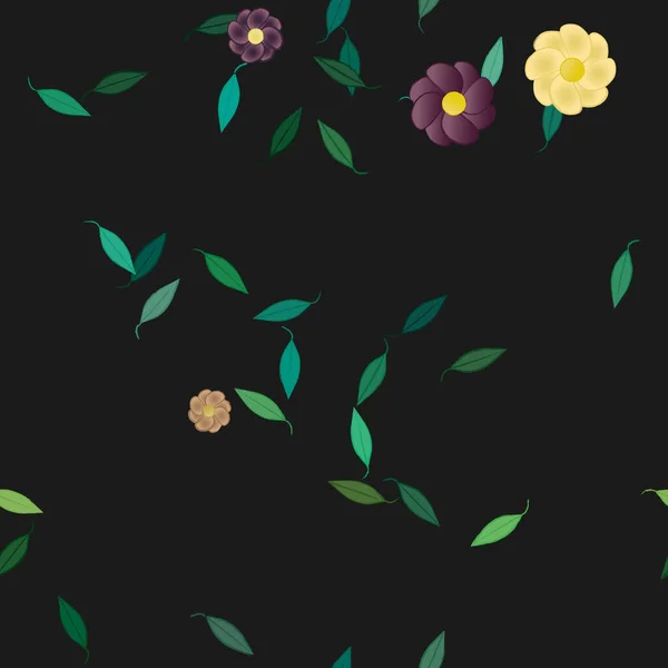 Composição Design Com Flores Simples Folhas Verdes Ilustração Vetorial —  Vetores de Stock