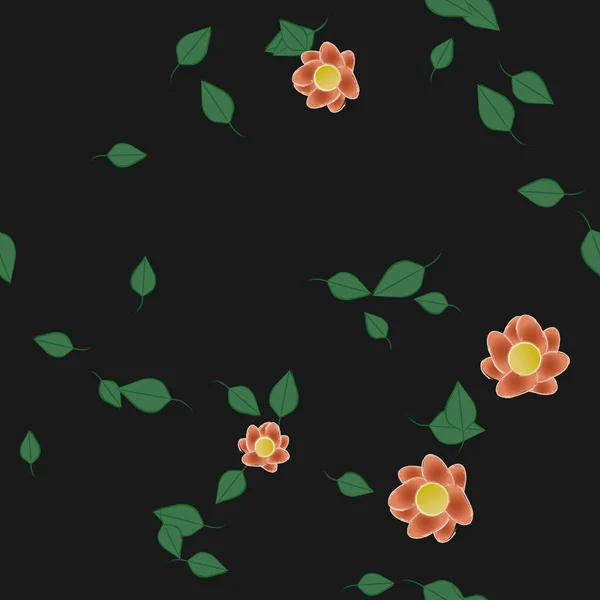 Mooie Compositie Met Eenvoudige Gekleurde Bloemen Groene Bladeren Achtergrond Vector — Stockvector