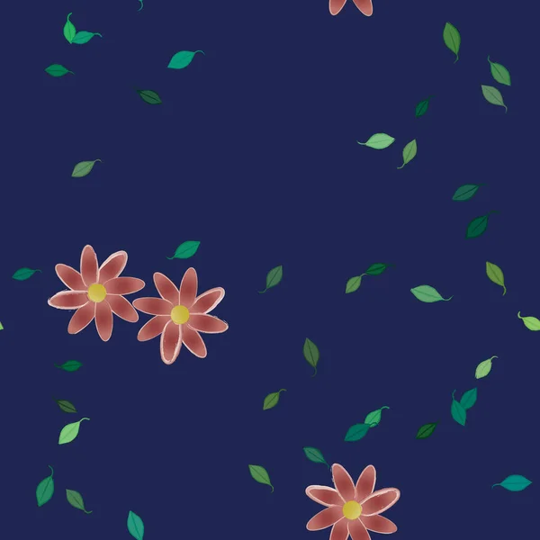 Flores Simples Con Hojas Verdes Composición Libre Ilustración Vectorial — Vector de stock