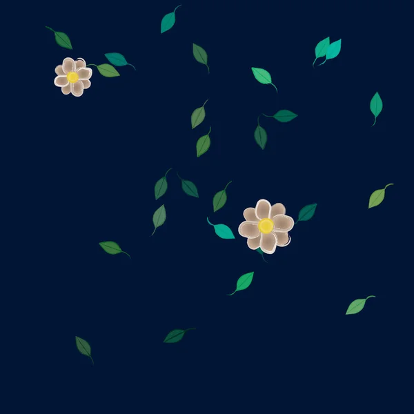 Fleurs Simples Avec Des Feuilles Vertes Composition Libre Illustration Vectorielle — Image vectorielle