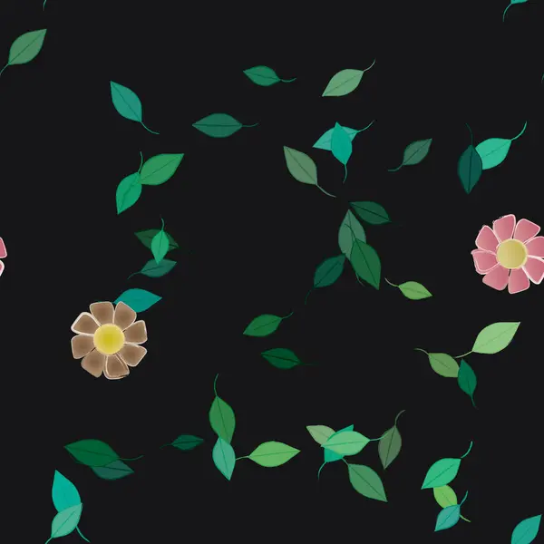 Fleurs Simples Avec Des Feuilles Vertes Composition Libre Illustration Vectorielle — Image vectorielle