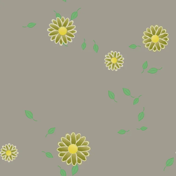 Composição Design Com Flores Simples Folhas Verdes Ilustração Vetorial — Vetor de Stock