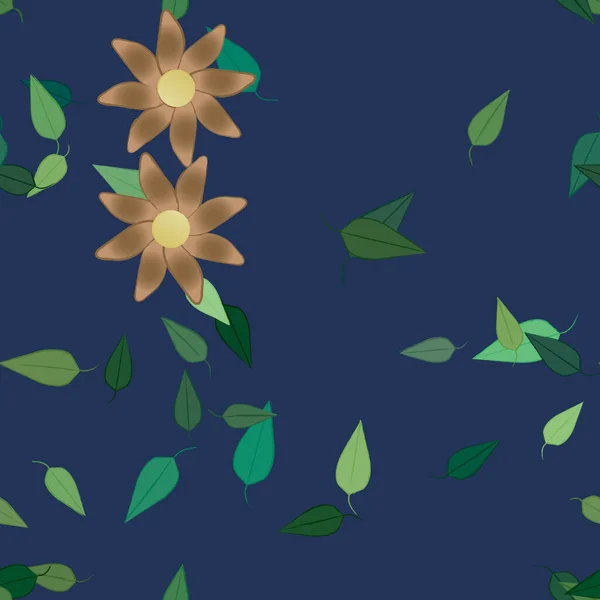 Gratis Compositie Met Eenvoudige Kleurrijke Bloemen Groene Bladeren Voor Behang — Stockvector