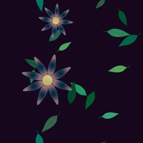 Composición Diseño Con Flores Simples Hojas Verdes Ilustración Vectorial — Vector de stock