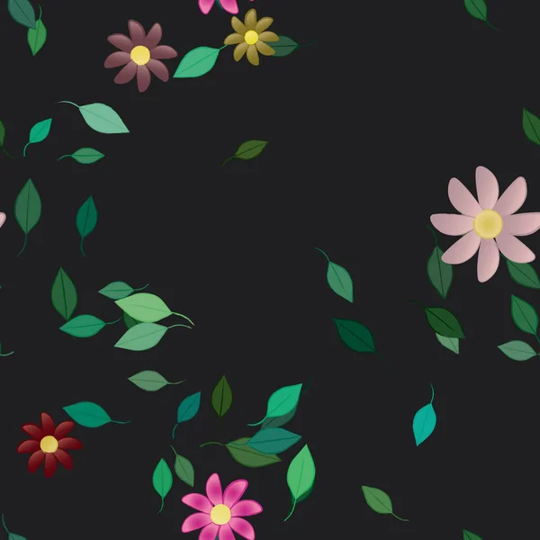 Composition Design Avec Fleurs Simples Feuilles Vertes Illustration Vectorielle — Image vectorielle