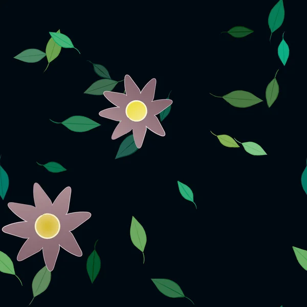 Fleurs Simples Avec Des Feuilles Vertes Composition Libre Illustration Vectorielle — Image vectorielle