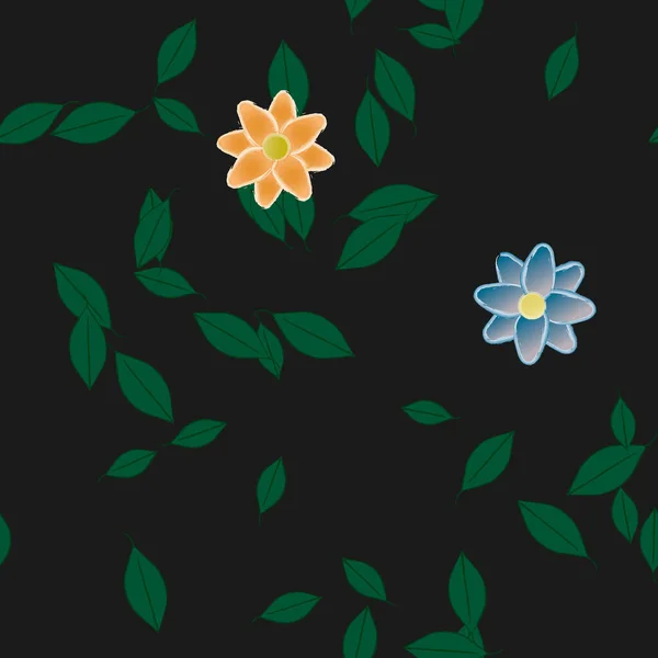 Composición Diseño Con Flores Simples Hojas Verdes Ilustración Vectorial — Vector de stock