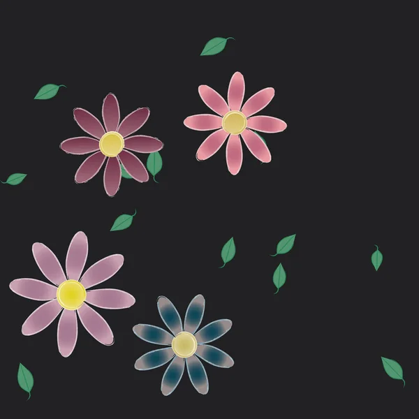 Composição Design Com Flores Simples Folhas Verdes Ilustração Vetorial — Vetor de Stock