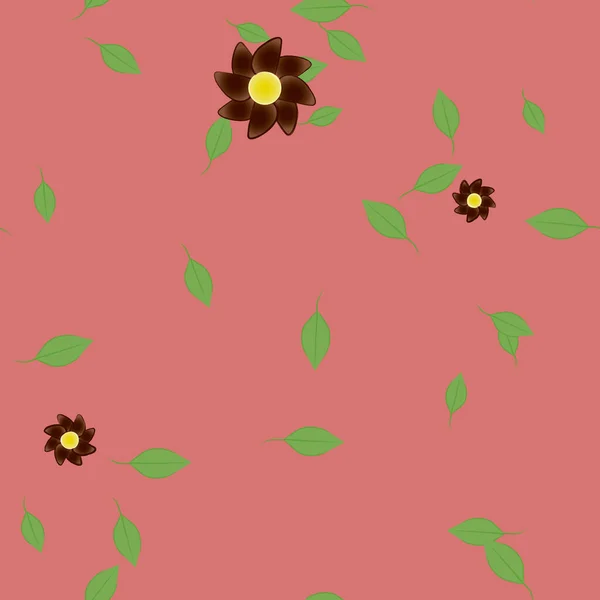 Composición Diseño Con Flores Simples Hojas Verdes Ilustración Vectorial — Vector de stock