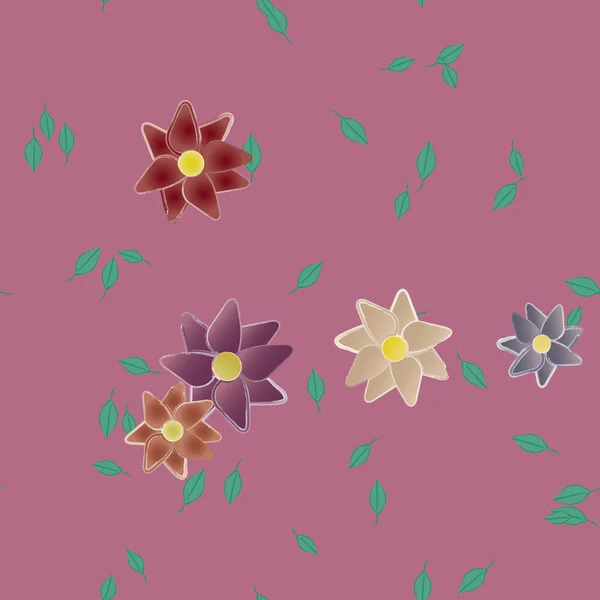 Flores Simples Con Hojas Verdes Composición Libre Ilustración Vectorial — Vector de stock