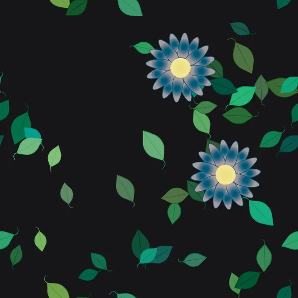 Flores Simples Con Hojas Verdes Composición Libre Ilustración Vectorial — Vector de stock