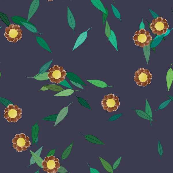 Eenvoudige Bloemen Met Groene Bladeren Vrije Samenstelling Vector Illustratie — Stockvector