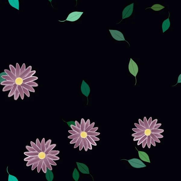 Composición Diseño Con Flores Simples Hojas Verdes Ilustración Vectorial — Archivo Imágenes Vectoriales