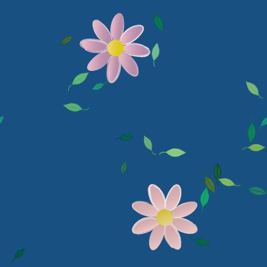 Basit çiçek ve yeşil yapraklı tasarım kompozisyonu, vektör illüstrasyonu