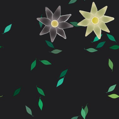 Basit çiçek ve yeşil yapraklı tasarım kompozisyonu, vektör illüstrasyonu