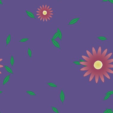 Basit çiçek ve yeşil yapraklı tasarım kompozisyonu, vektör illüstrasyonu