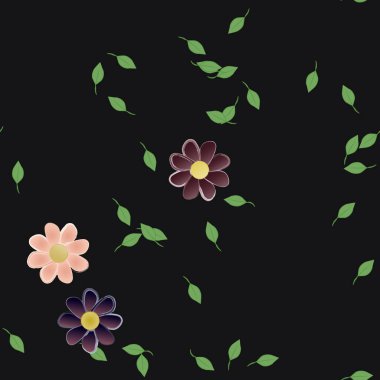 Basit çiçek ve yeşil yapraklı tasarım kompozisyonu, vektör illüstrasyonu