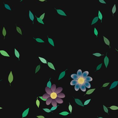 Basit çiçek ve yeşil yapraklı tasarım kompozisyonu, vektör illüstrasyonu