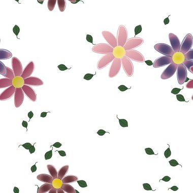 Basit çiçek ve yeşil yapraklı tasarım kompozisyonu, vektör illüstrasyonu