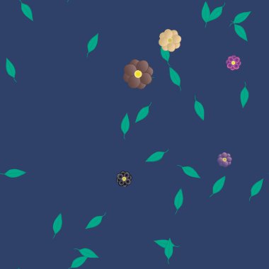 Basit çiçek ve yeşil yapraklı tasarım kompozisyonu, vektör illüstrasyonu