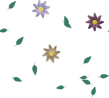 Basit çiçek ve yeşil yapraklı tasarım kompozisyonu, vektör illüstrasyonu