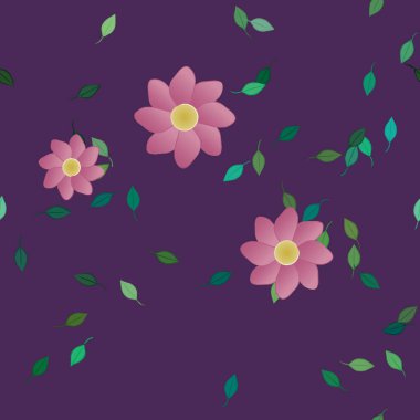 Basit çiçek ve yeşil yapraklı tasarım kompozisyonu, vektör illüstrasyonu