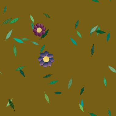 Basit çiçek ve yeşil yapraklı tasarım kompozisyonu, vektör illüstrasyonu