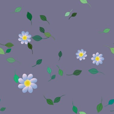 Basit çiçek ve yeşil yapraklı tasarım kompozisyonu, vektör illüstrasyonu