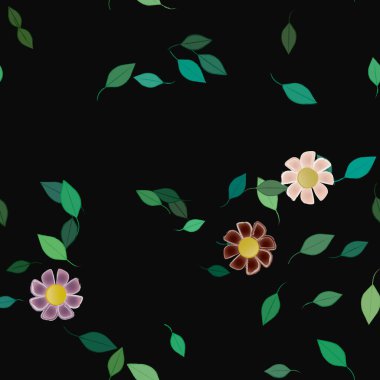 Basit çiçek ve yeşil yapraklı tasarım kompozisyonu, vektör illüstrasyonu