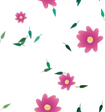 Basit çiçek ve yeşil yapraklı tasarım kompozisyonu, vektör illüstrasyonu