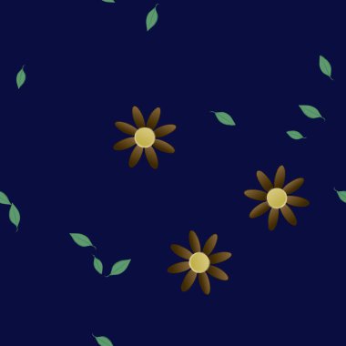 Basit çiçek ve yeşil yapraklı tasarım kompozisyonu, vektör illüstrasyonu