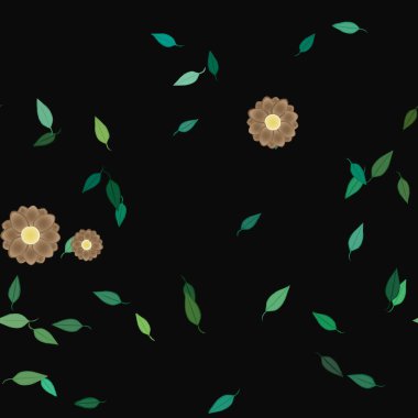 Basit çiçek ve yeşil yapraklı tasarım kompozisyonu, vektör illüstrasyonu