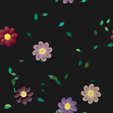 Basit çiçek ve yeşil yapraklı tasarım kompozisyonu, vektör illüstrasyonu