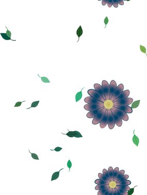 Basit çiçek ve yeşil yapraklı tasarım kompozisyonu, vektör illüstrasyonu