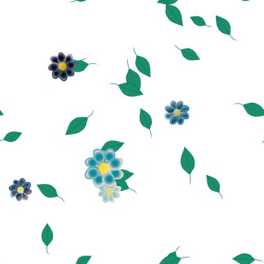 Basit çiçek ve yeşil yapraklı tasarım kompozisyonu, vektör illüstrasyonu