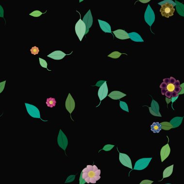 Basit çiçek ve yeşil yapraklı tasarım kompozisyonu, vektör illüstrasyonu