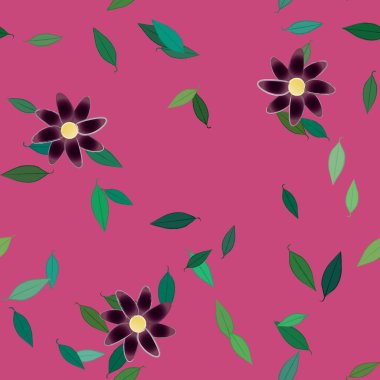 Basit çiçek ve yeşil yapraklı tasarım kompozisyonu, vektör illüstrasyonu