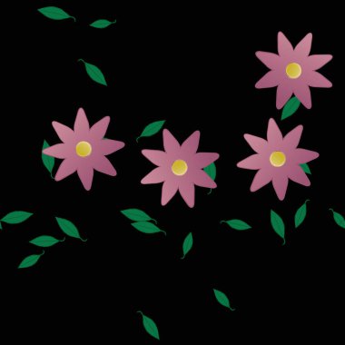 basit renkli çiçekleri olan serbest kompozisyon ve duvar kağıdı için yeşil yapraklar, vektör illüstrasyonu