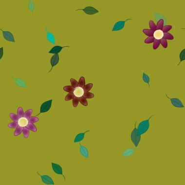 Basit çiçek ve yeşil yapraklı tasarım kompozisyonu, vektör illüstrasyonu