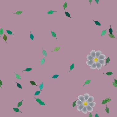 Basit çiçek ve yeşil yapraklı tasarım kompozisyonu, vektör illüstrasyonu