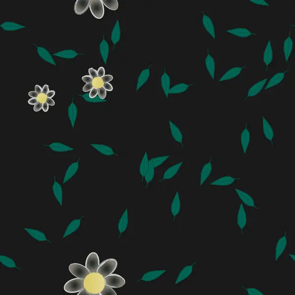 Composição Design Com Flores Simples Folhas Verdes Ilustração Vetorial — Vetor de Stock